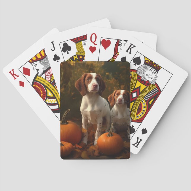 Brittany Spaniel Welpe Autumn Delight Pumpkin Spielkarten (Rückseite)