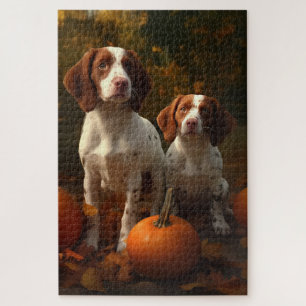 Brittany Spaniel Welpe Herbstfreude Kürbis  Puzzle