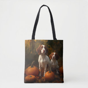 Brittany Spaniel Welpe Herbstvergnügen Kürbis