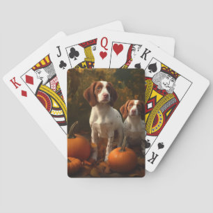 Brittany Spaniel Welpe Herbstvergnügen Kürbis Spielkarten