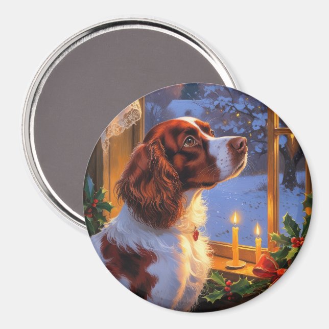 Brittany Spaniel with Christmas Lights Holiday  Magnet (Vorderseite/Rückseite)