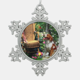 Brittany Spaniel wo Liebe wächst Schneeflocken Zinn-Ornament