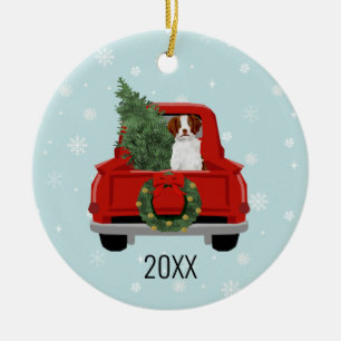 Brittany Spanisch Christmas Red Truck Keramik Ornament