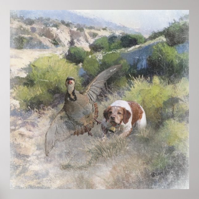 Brittany Spanisch Jagdchukar-Partridge, Art Poster (Vorne)