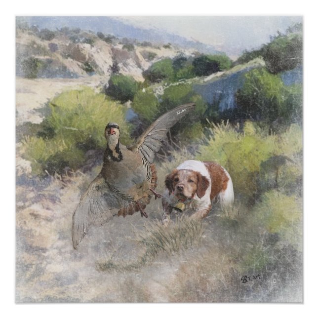 Brittany Spanisch Jagdchukar-Partridge, Art Poster (Vorderseite)
