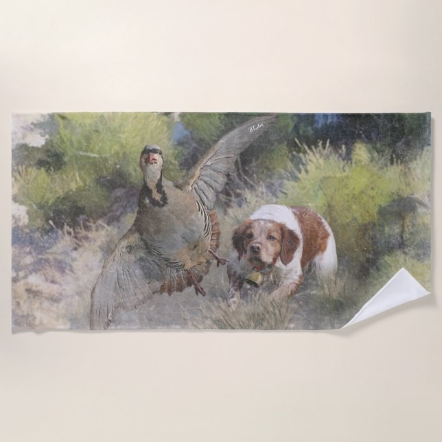 Brittany Spanisch Jagdchukar-Partridge, Art Strandtuch (Vorderseite)