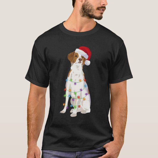 Brittany Spanische WeihnachtsLICHT Xmas Dog Lover T-Shirt (Vorderseite)