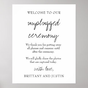 Brittany White Unplugged Zeremonie Wedding Sign Poster