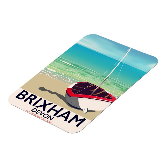 Brixham beach Devon vintage travel poster Magnet (Linke Seite)