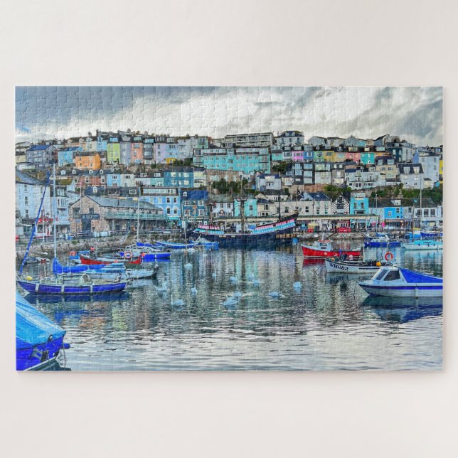 Brixham Harbor Swans: Devon Coast 1000pc Puzzle (Horizontal)