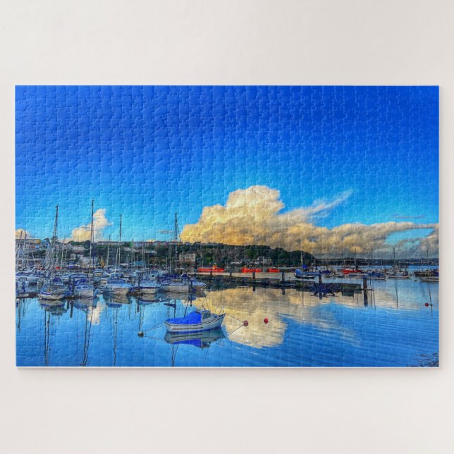 Brixham Reflections: Golden Clouds & Marina Blick Puzzle (Horizontal)