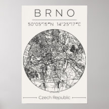Brno City Map Poster – Minimal Charcoal Design