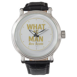 Bro Leo WAS IST DER MENSCH Herren Schwarzes Ledera Armbanduhr