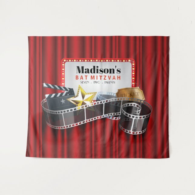 BROADWAY MARQUEE Bat Mitzvah Foto Stand Hintergrun Wandteppich (Vorderseite (Horizontal))