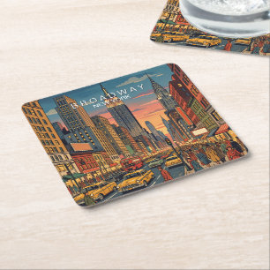 Broadway New York Reise Kunst Vintage Rechteckiger Pappuntersetzer