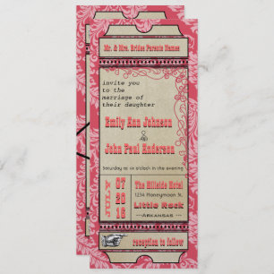 Broadway Playbill Ticket Wedding Raspberry Pink Einladung