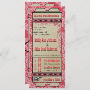 Broadway Playbill Ticket Wedding Raspberry Pink Einladung
