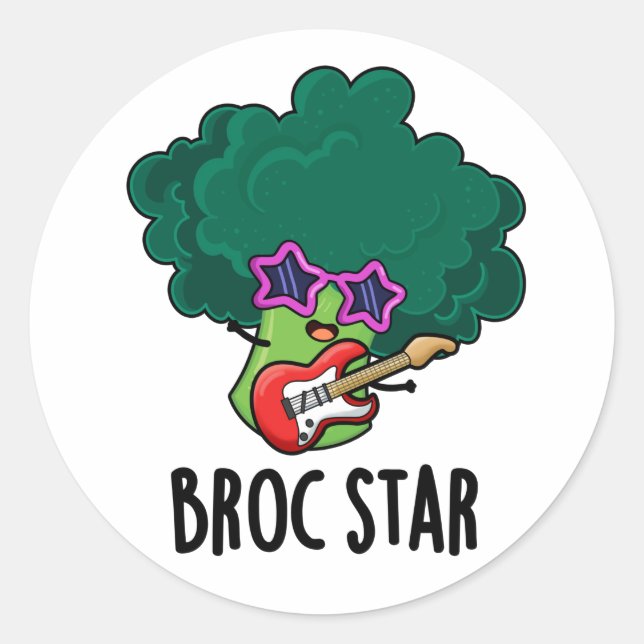 Broc Star Funny Brocolli Rock Star Pun Runder Aufkleber (Vorderseite)