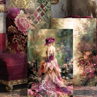 Brocade Garden Magenta Rose Damask Ballkleid-Set Geschenkpapier Set