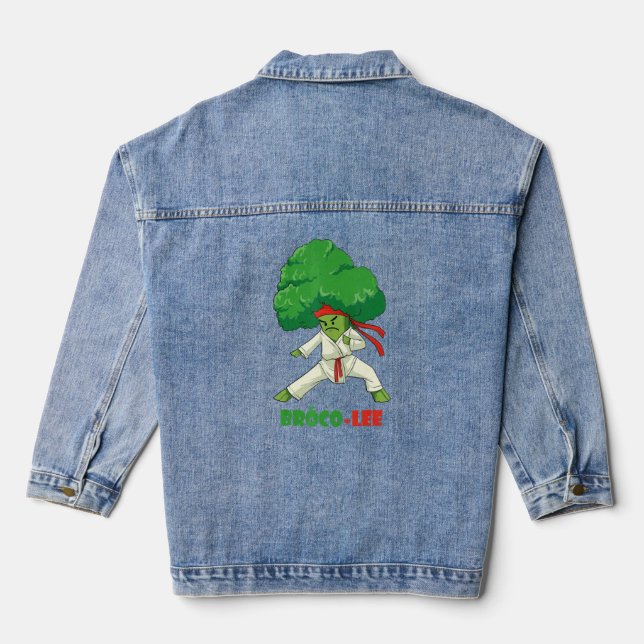 Brocco Lee Fun Vegetarian Karate Broccoli Vegetabl Jeansjacke (Rückseite)