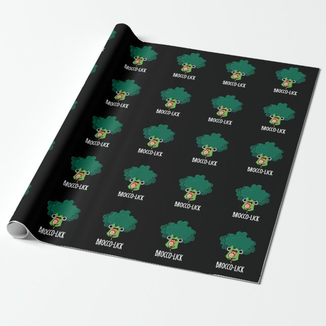 Brocco-lick Funny Veggie Broccoli Pun Dark BG Geschenkpapier (Ungerollt)