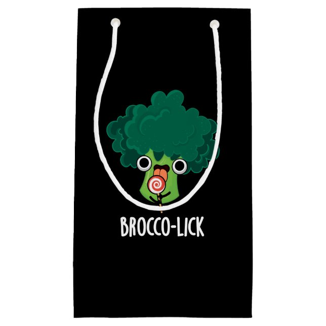 Brocco-lick Funny Veggie Broccoli Pun Dark BG Kleine Geschenktüte (Vorderseite)
