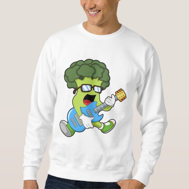Broccoli als Musiker mit Gitarre Sweatshirt (Vorderseite)