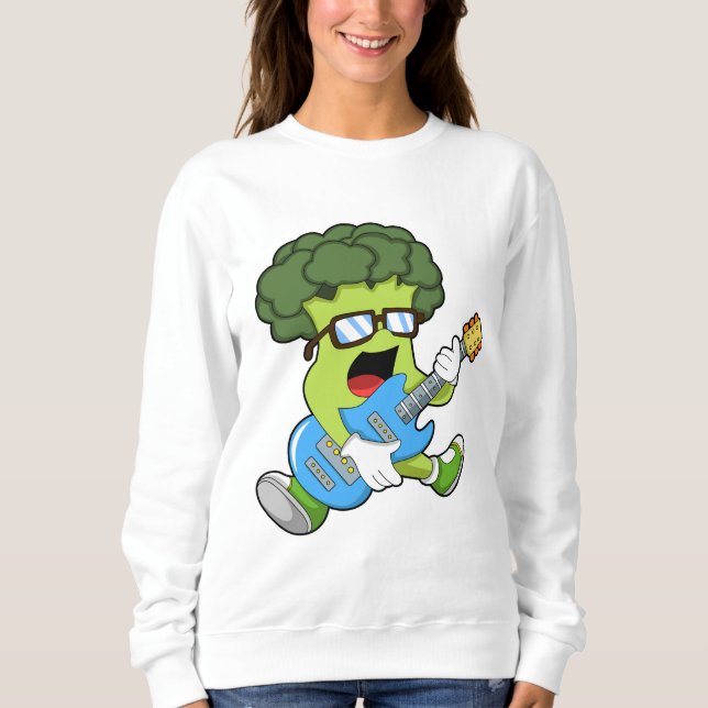 Broccoli als Musiker mit Gitarre Sweatshirt (Vorderseite)