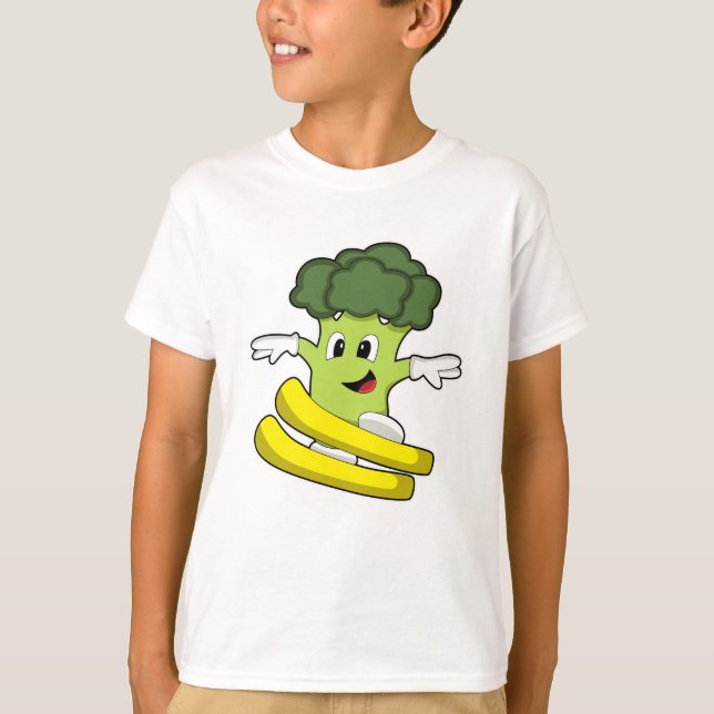 Broccoli als Skifahrer mit Ski T-Shirt (Vorderseite)