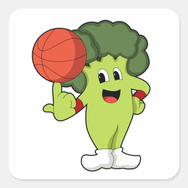 Broccoli beim Basketballsport Quadratischer Aufkleber (Vorderseite)