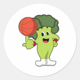 Broccoli beim Basketballsport Runder Aufkleber