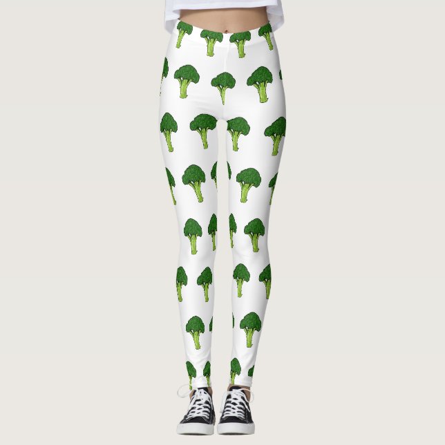 Broccoli Cartoon Illustration Leggings (Vorderseite)