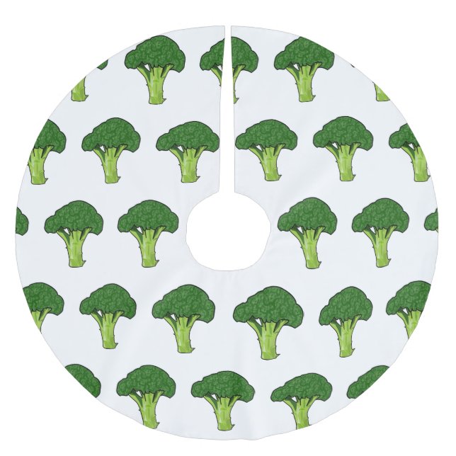 Broccoli Cartoon Illustration Polyester Weihnachtsbaumdecke (Vorderseite)
