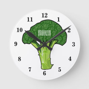 Broccoli Cartoon Illustration Runde Wanduhr