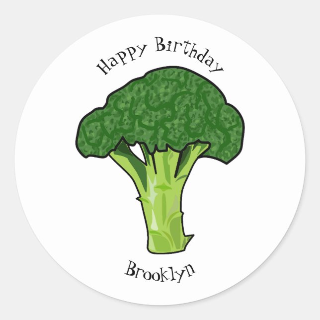 Broccoli Cartoon Illustration Runder Aufkleber (Vorderseite)