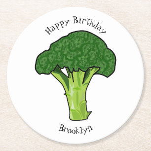 Broccoli Cartoon Illustration Runder Pappuntersetzer