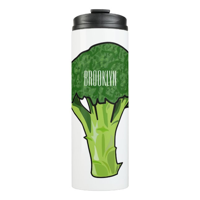 Broccoli Cartoon Illustration Thermosbecher (Vorderseite)