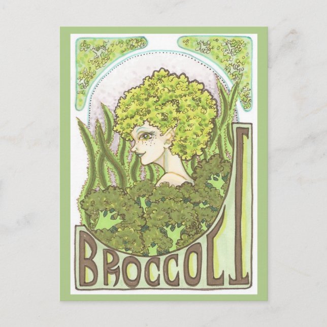 Broccoli Fantasy Art Nouveau Portrait Print Postkarte (Vorderseite)