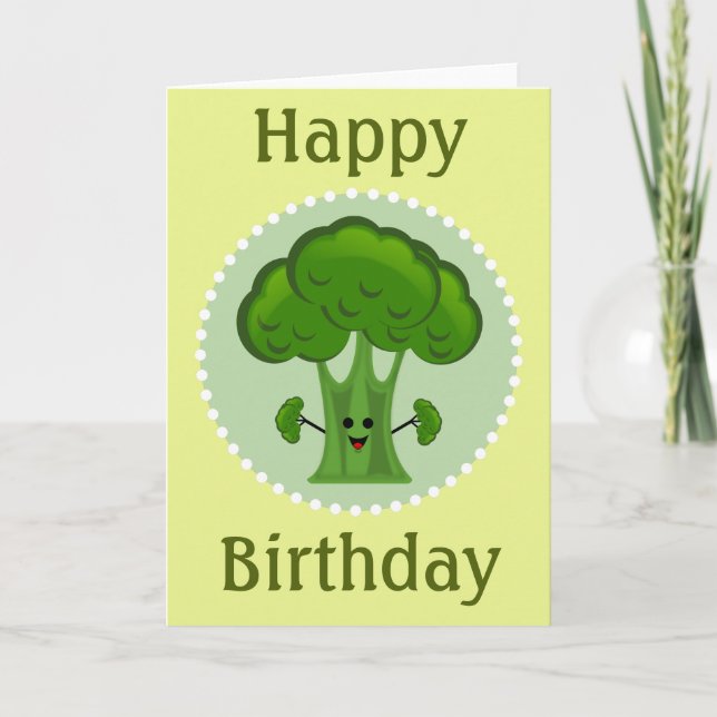 Broccoli Happy Birthday Karte (Vorderseite)