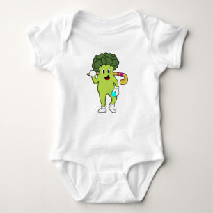 Broccoli im Hockey mit Hockey-Fledermaus Baby Strampler
