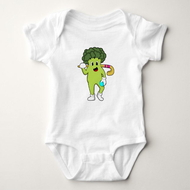 Broccoli im Hockey mit Hockey-Fledermaus Baby Strampler (Vorderseite)