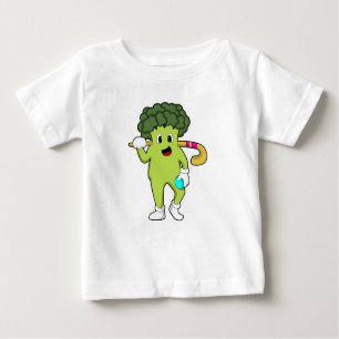 Broccoli im Hockey mit Hockey-Fledermaus Baby T-shirt