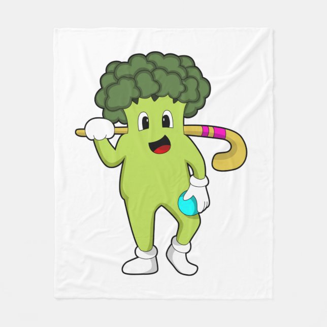 Broccoli im Hockey mit Hockey-Fledermaus Fleecedecke (Vorderseite)