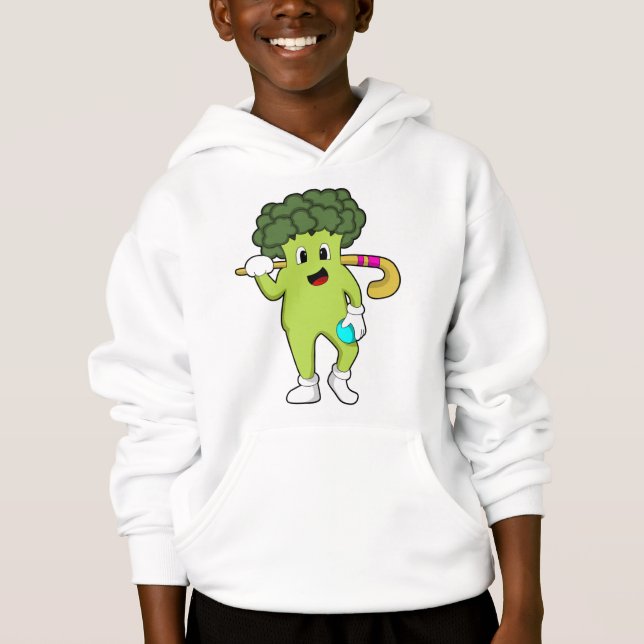 Broccoli im Hockey mit Hockey-Fledermaus Hoodie (Vorderseite)