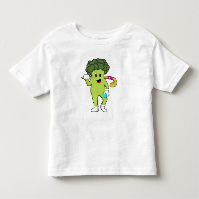 Broccoli im Hockey mit Hockey-Fledermaus Kleinkind T-shirt (Vorderseite)