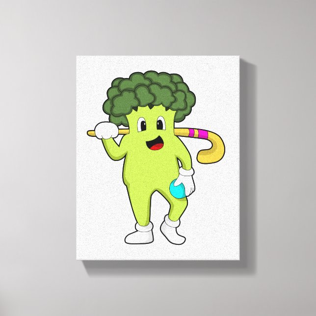 Broccoli im Hockey mit Hockey-Fledermaus Leinwanddruck (Vorderseite)