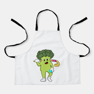 Broccoli im Hockey mit Hockey-Fledermaus Schürze