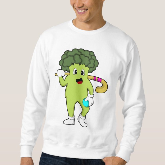 Broccoli im Hockey mit Hockey-Fledermaus Sweatshirt (Vorderseite)