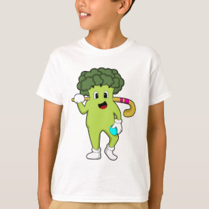 Broccoli im Hockey mit Hockey-Fledermaus T-Shirt
