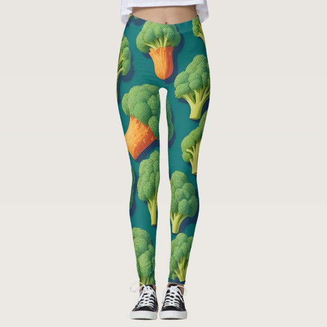 Broccoli Retro Personalisiertes Muster Leggings (Vorderseite)